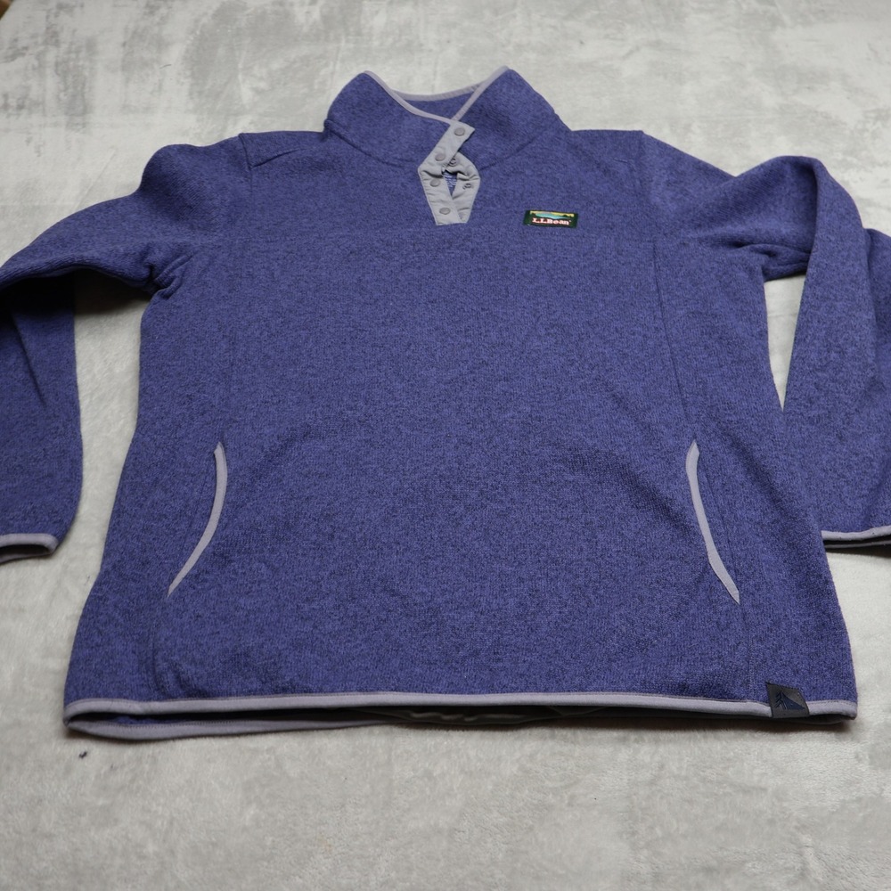 LL Bean Sweatshirt Women Large Purple Sweater Fleece Snap Neck Pullover Winter
